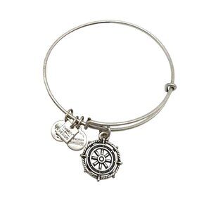 Alex And Ani Silver Take The Wheel Charm Bangle Bracelet Adjustable
